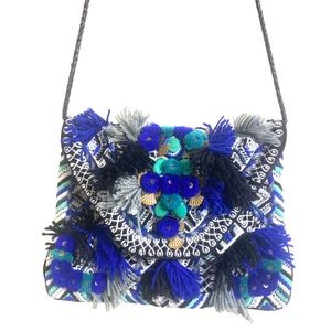 Antik Batik Blue and Gray Embellished Shoulder Bag